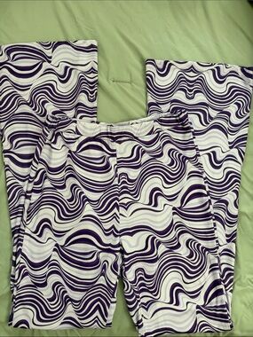 Purple & White Swirl Wide-Leg Pants